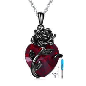 Sterling Silver Heart Rose Urn Necklace for Ashes Cremation Jewelry only for usa