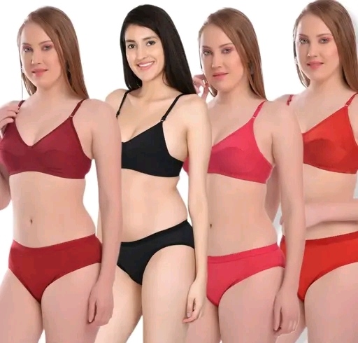 solid women bra panty sets pack of 4 |women comfortable Lingerie set 4 | Non Wired Bra and Panty Set || Lingerie Set | Pack of 4 Lingerie Set | Innerwear for Women | Bra Panty Lingerie Set | Red Pink Maroon Black Bra panty sets